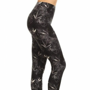 BLACK & Gray Bamboo Floral Print Full length Leggings Size 18-26 NWT
